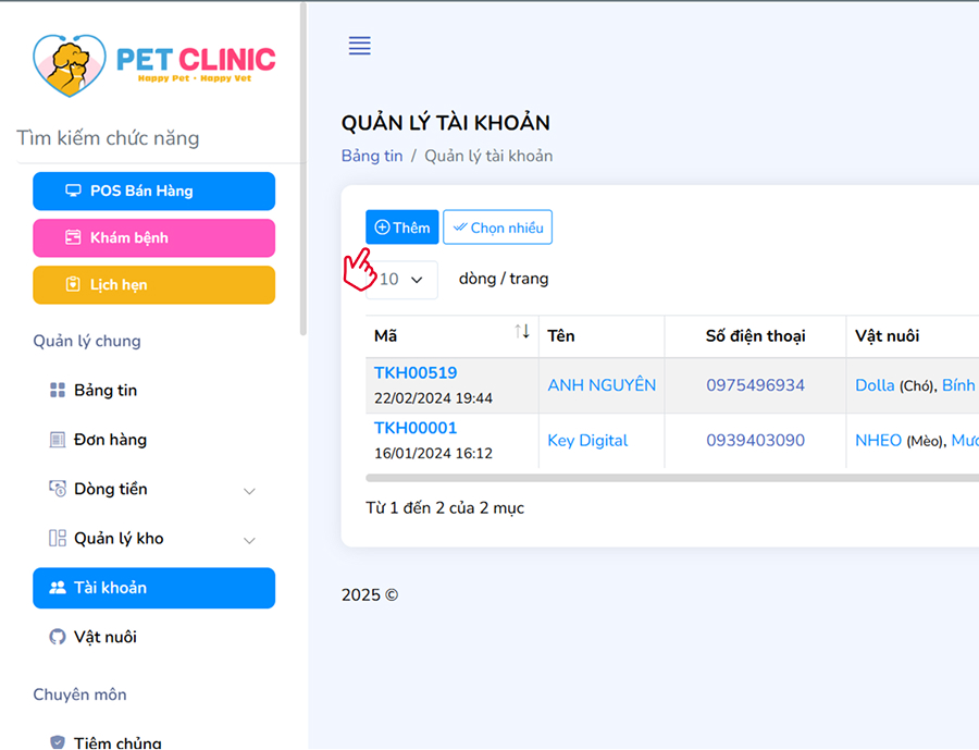 Tạo tài khoản mới từ giao diện chính