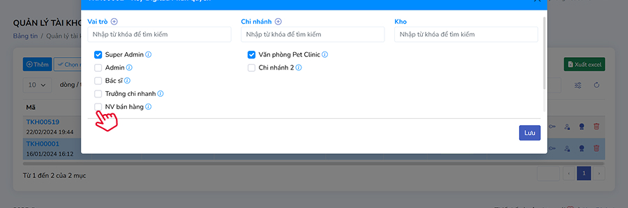 Giao diện cửa sổ phân quyền