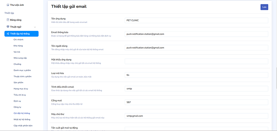 Thiết lập gửi mail
